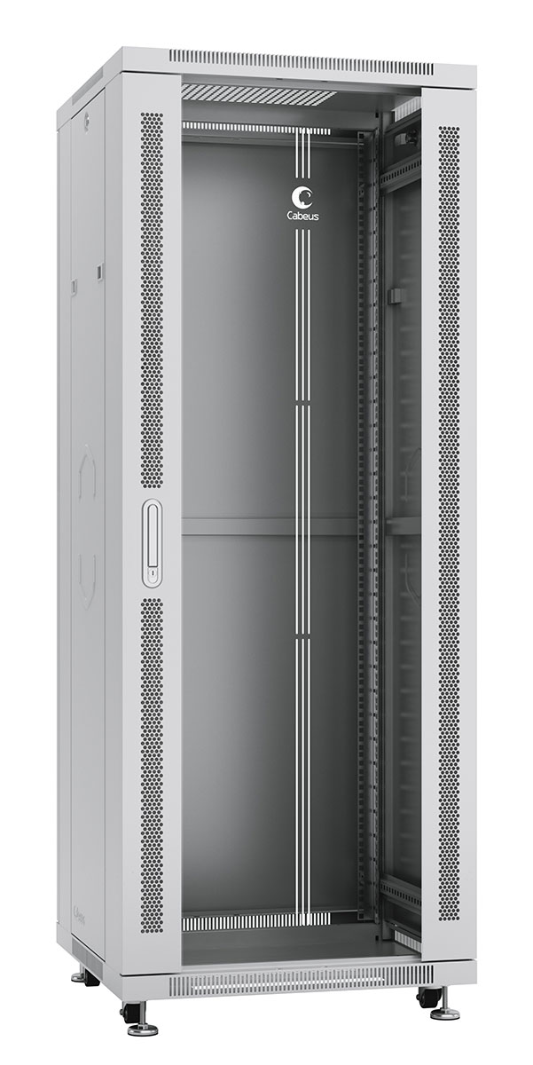 Cabeus SH-05C-32U60/100 Шкаф монтажный телекоммуникационный 19" напольный для распределительного и серверного оборудования 32U 600x1000x1610mm (ШхГхВ) передняя стеклянная и задняя сплошная металлическая двери, ручка с замком, цвет серый (RAL 7035) — фото