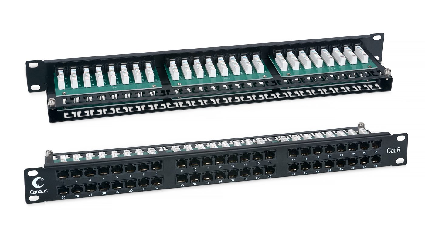 Cabeus PLHD-48-Cat.6-Dual IDC-1U Патч-панель высокой плотности 19", 1U, 48 портов RJ-45, категория 6, Dual IDC