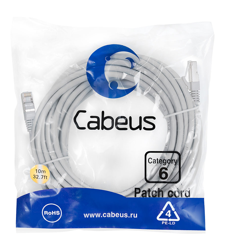 Патч-корд RJ45 F/UTP 6 Cabeus PC-FTP-RJ45-Cat.6-10m-LSZH LSZH серый 10 метров