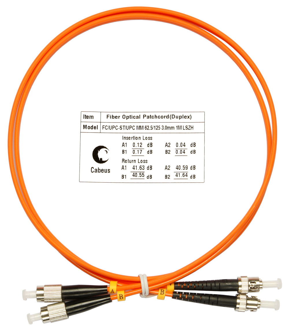 Оптический патч-корд duplex FC-ST 62,5/125 MM Cabeus FOP-62-FC-ST-1m 1 метр оранжевый LSZH