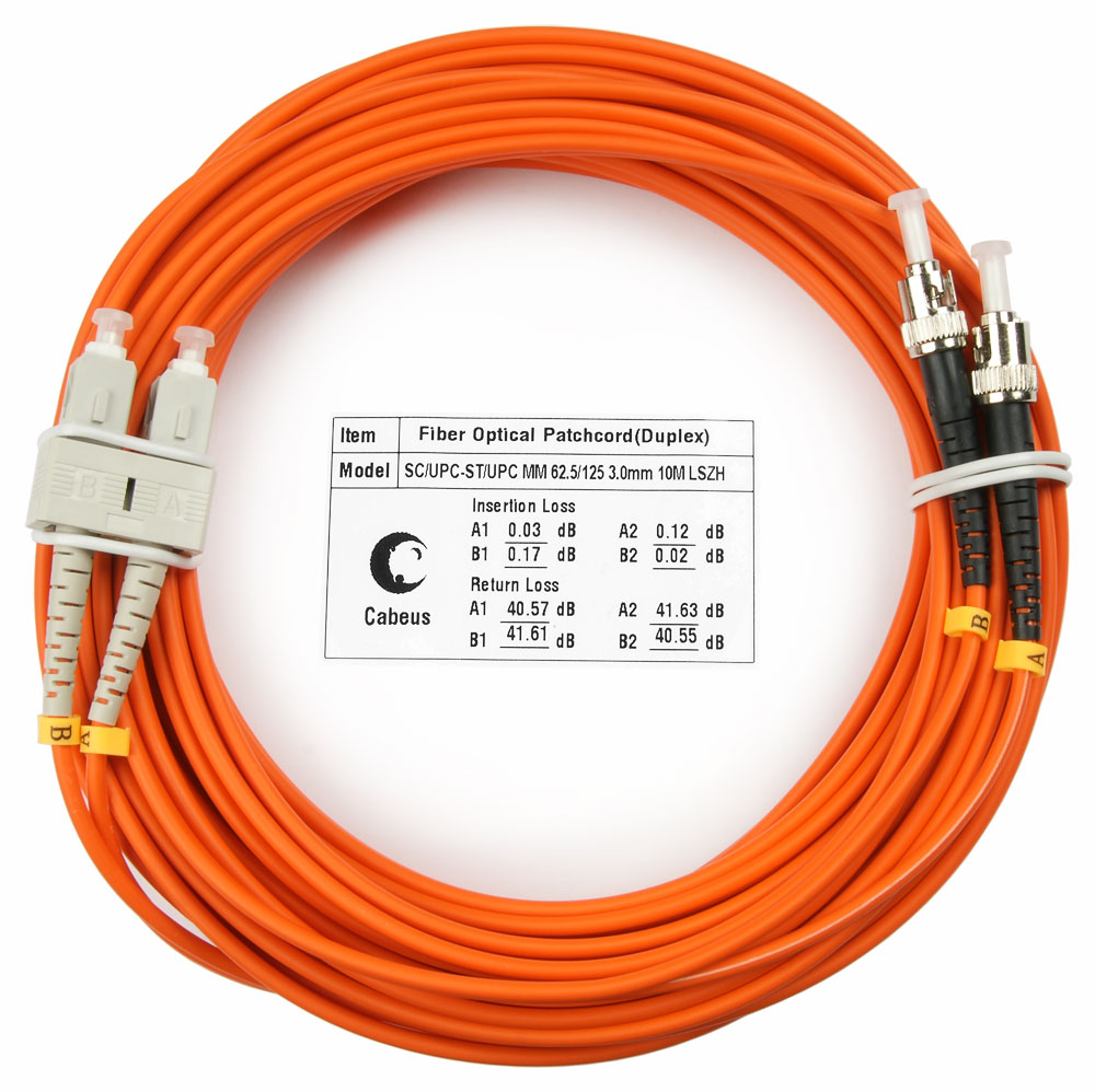 Оптический патч-корд duplex SC-ST 62,5/125 MM Cabeus FOP-62-SC-ST-10m 10 метров оранжевый LSZH