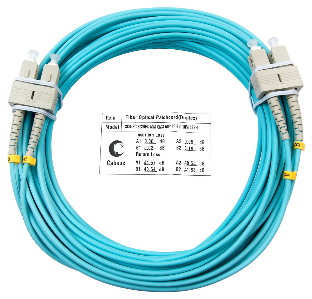 Оптический патч-корд duplex SC-SC 50/125 MM Cabeus FOP-50-SC-SC-15m 15 метров бирюзовый LSZH