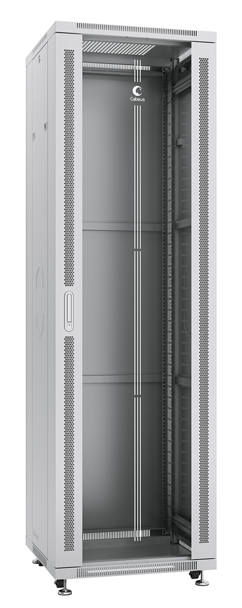 Cabeus SH-05C-42U60/80 Шкаф монтажный телекоммуникационный 19" напольный для распределительного и серверного оборудования 42U 600x800x2055mm (ШхГхВ) передняя стеклянная и задняя сплошная металлическая двери, ручка с замком, цвет серый (RAL 7035) — фото