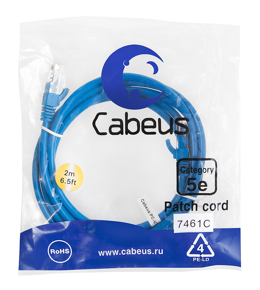 Патч-корд RJ45 UTP 5e Cabeus PC-UTP-RJ45-Cat.5e-2m-BL PVC синий 2 метра