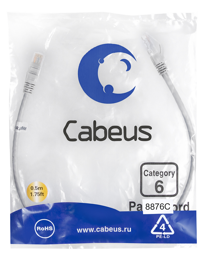 Патч-корд RJ45 UTP 6 Cabeus PC-UTP-RJ45-Cat.6-0.5m-LSZH LSZH серый 0.5 метра