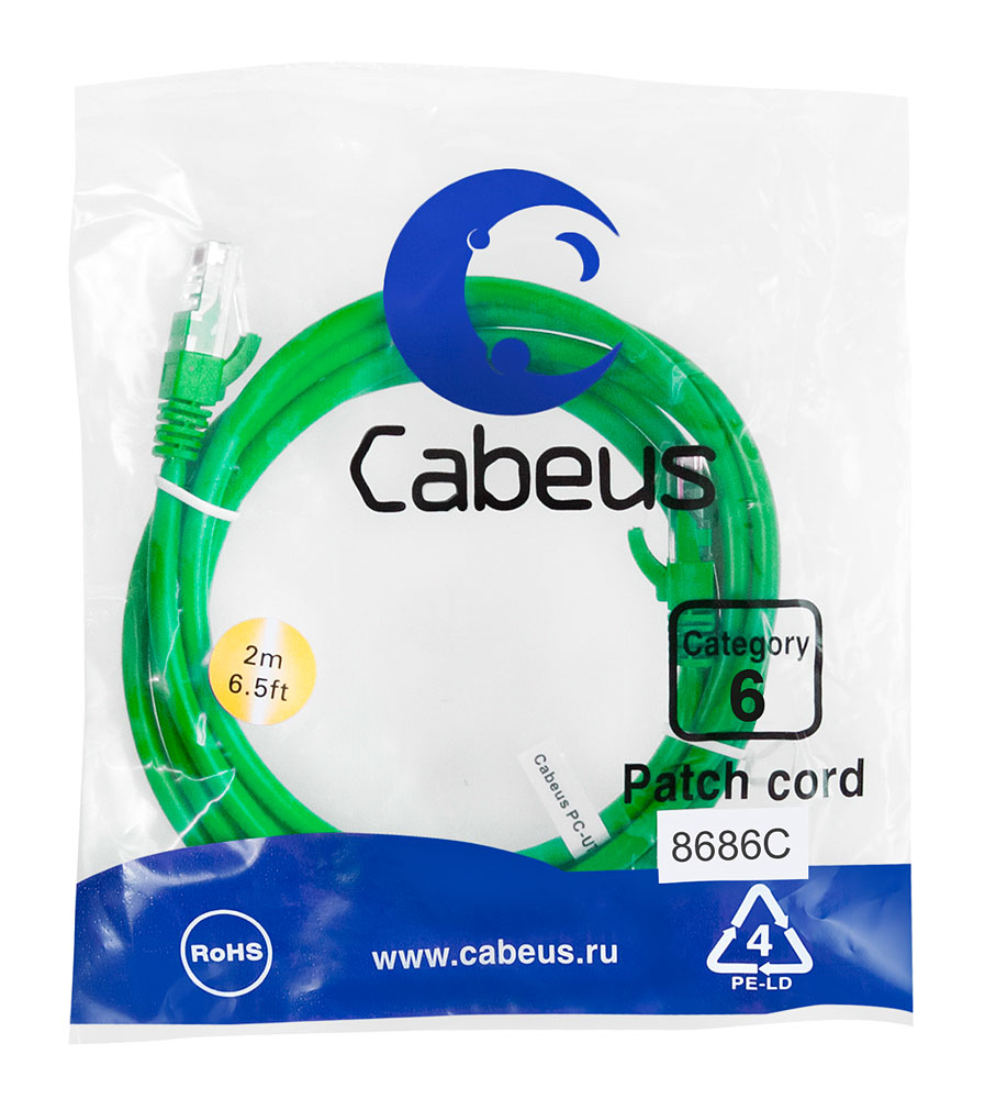 Патч-корд RJ45 UTP 6 Cabeus PC-UTP-RJ45-Cat.6-2m-GN PVC зеленый 2 метра