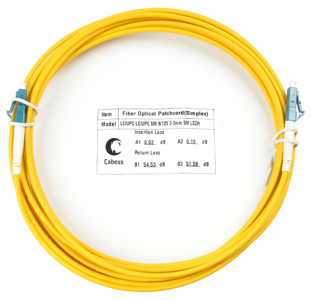 Оптический патч-корд simplex LC-LC 9/125 SM Cabeus FOP(s)-9-LC-LC-5m 5 метров желтый LSZH