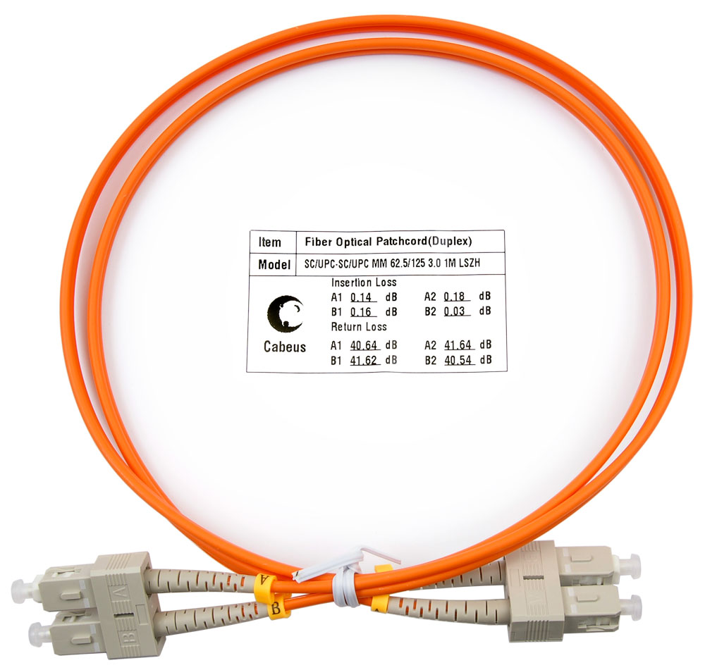 Оптический патч-корд duplex SC-SC 62,5/125 MM Cabeus FOP-62-SC-SC-1m 1 метр оранжевый LSZH