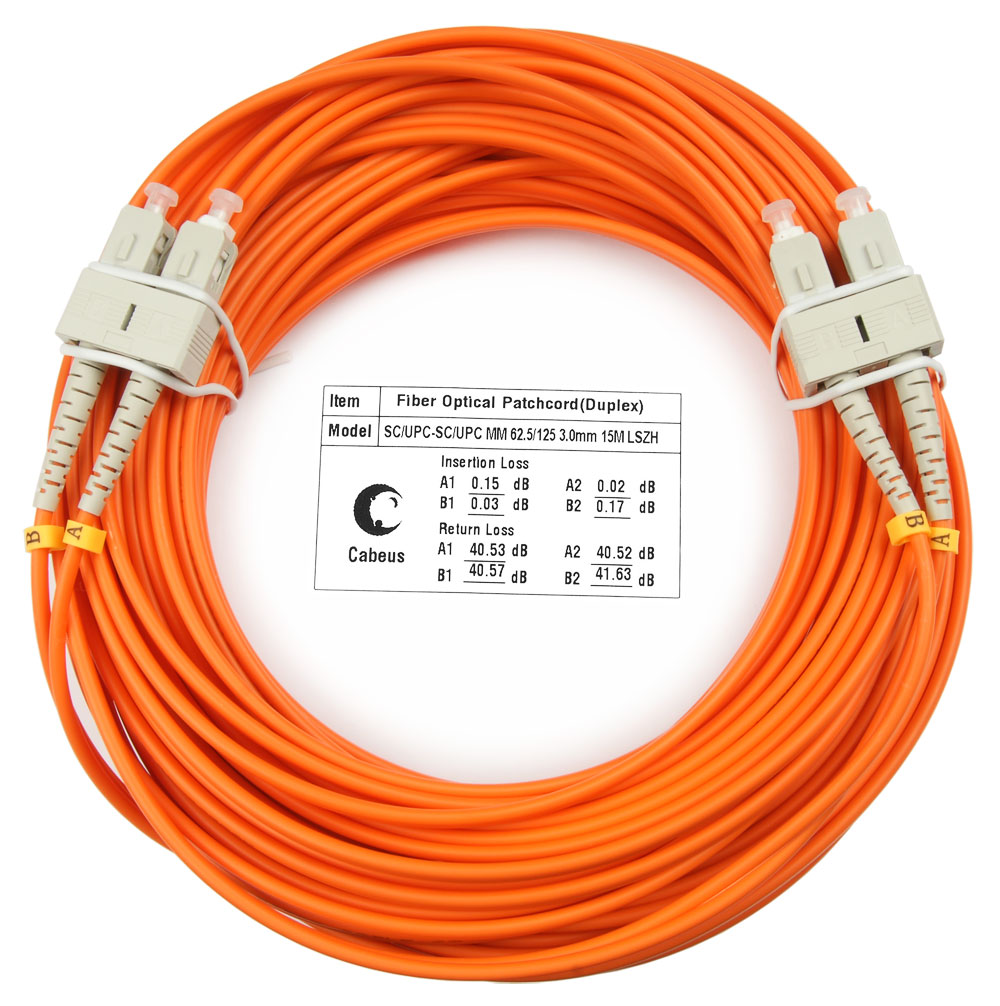 Оптический патч-корд duplex SC-SC 62,5/125 MM Cabeus FOP-62-SC-SC-20m 20 метров оранжевый LSZH