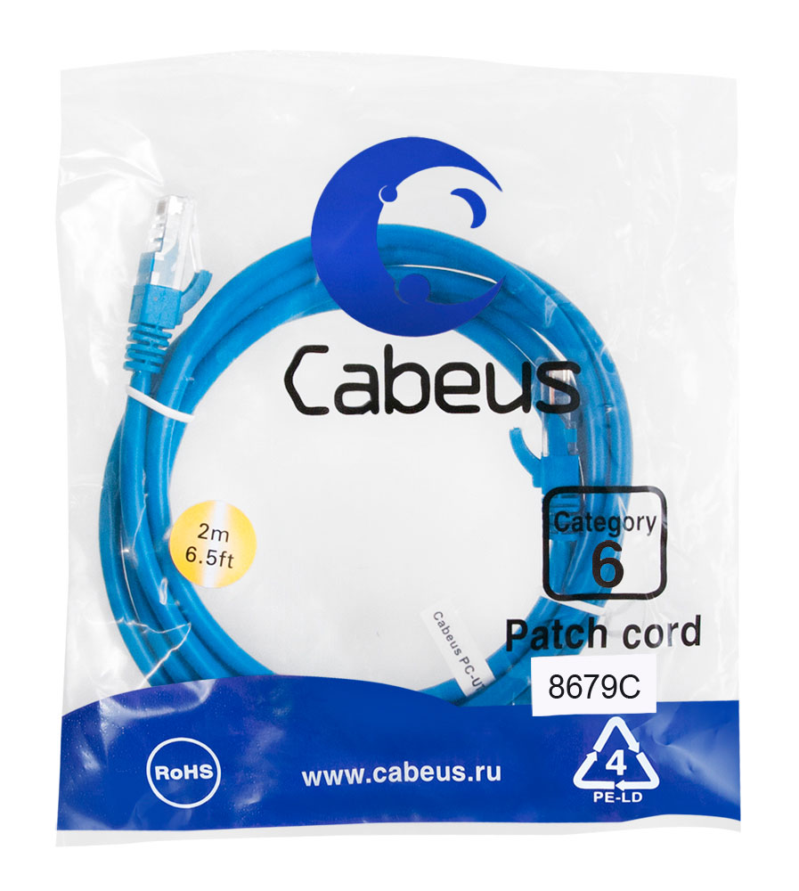 Патч-корд RJ45 UTP 6 Cabeus PC-UTP-RJ45-Cat.6-2m-BL PVC синий 2 метра