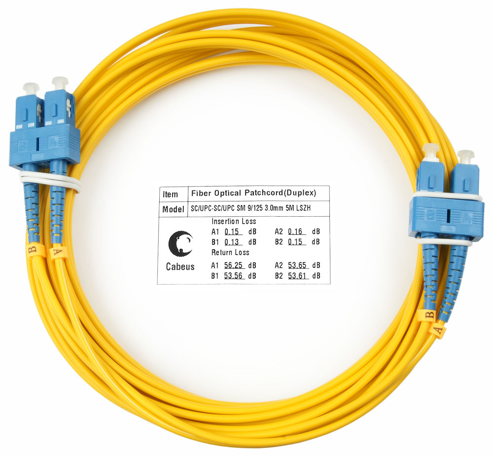 Оптический патч-корд duplex SC-SC 9/125 SM Cabeus FOP(d)-9-SC-SC-7m 7 метров желтый LSZH