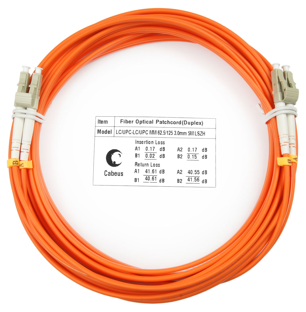 Оптический патч-корд duplex LC-LC 62,5/125 MM Cabeus FOP-62-LC-LC-5m 5 метров оранжевый LSZH