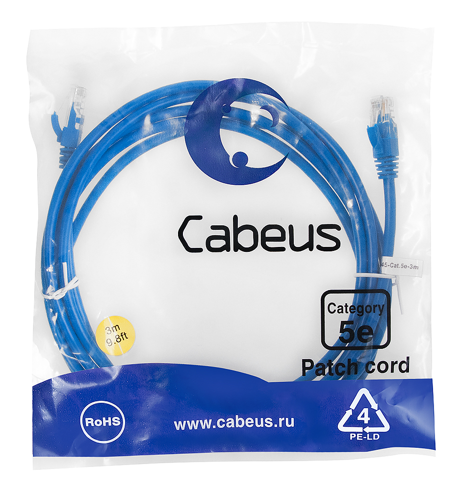 Патч-корд RJ45 UTP 5e Cabeus PC-UTP-RJ45-Cat.5e-3m-BL PVC синий 3 метра