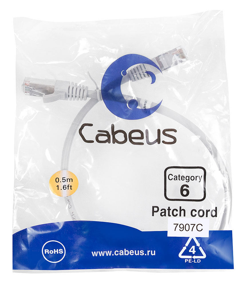 Патч-корд RJ45 F/UTP 6 Cabeus PC-FTP-RJ45-Cat.6-0.5m-LSZH LSZH серый 0.5 метра