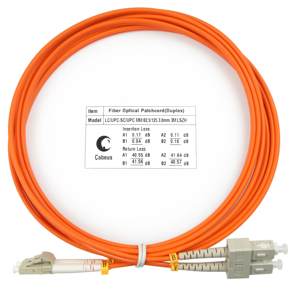 Оптический патч-корд duplex LC-SC 62,5/125 MM Cabeus FOP-62-LC-SC-3m 3 метра оранжевый LSZH