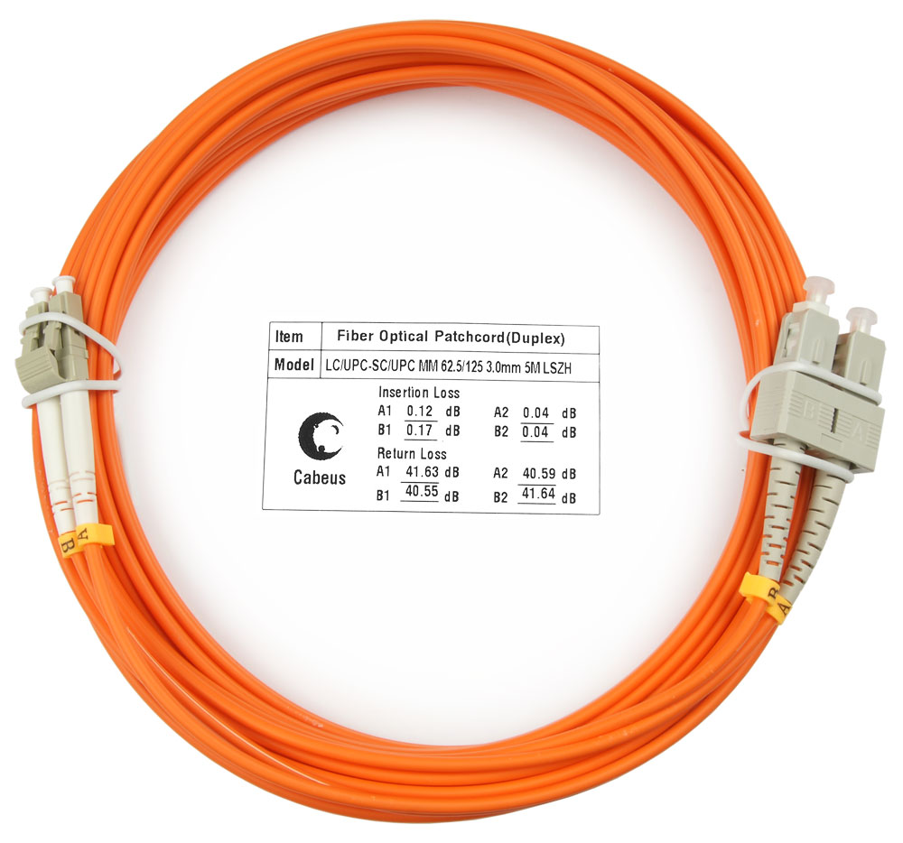 Оптический патч-корд duplex LC-SC 62,5/125 MM Cabeus FOP-62-LC-SC-5m 5 метров оранжевый LSZH