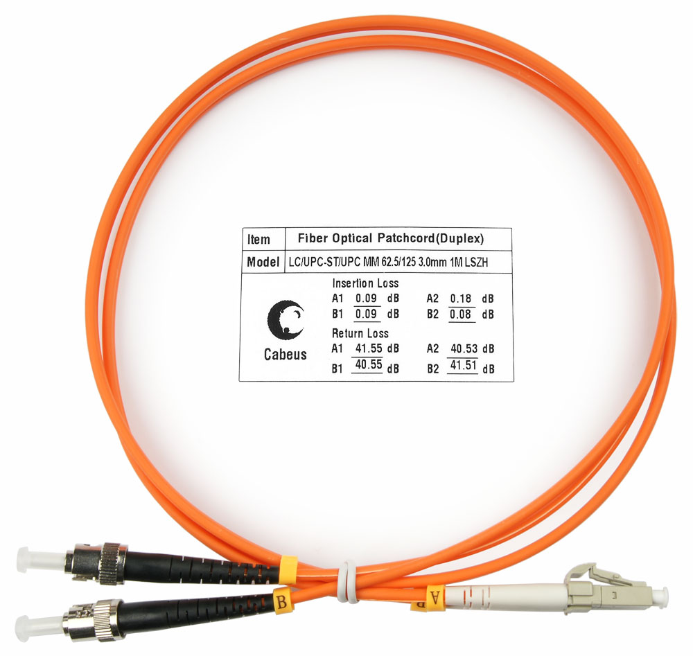 Оптический патч-корд duplex LC-ST 62,5/125 MM Cabeus FOP-62-LC-ST-1m 1 метр оранжевый LSZH