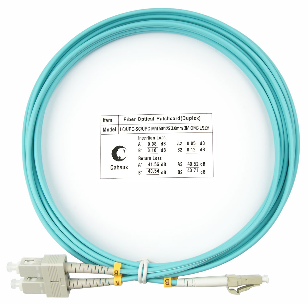 Оптический патч-корд duplex LC-SC 50/125 MM Cabeus FOP-50-LC-SC-3m 3 метра бирюзовый LSZH