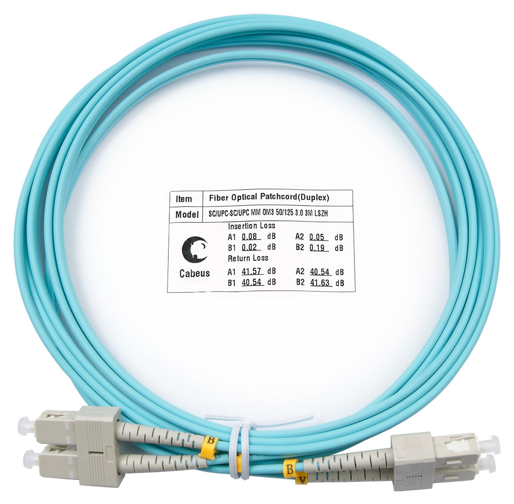 Оптический патч-корд duplex SC-SC 50/125 MM Cabeus FOP-50-SC-SC-3m 3 метра бирюзовый LSZH