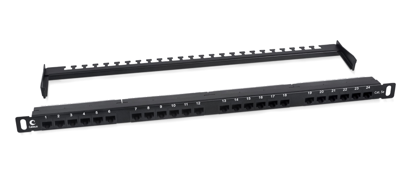 Патч-панель 19" 24 порта RJ-45 UTP 5e Cabeus PLHD-24-Cat.5e-Dual-180-0,5U неэкранированная
