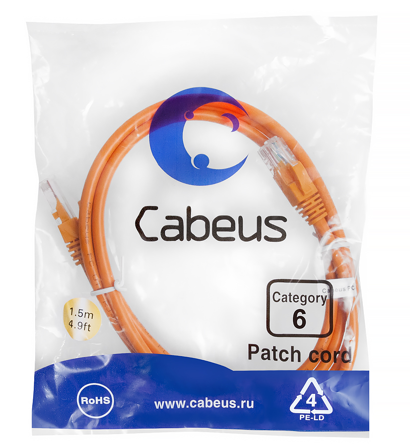 Патч-корд RJ45 UTP 6 Cabeus PC-UTP-RJ45-Cat.6-1.5m-OR PVC оранжевый 1.5 метра