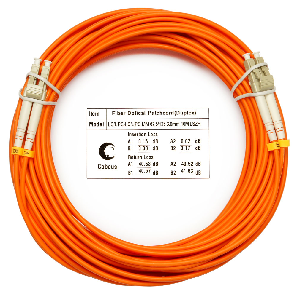 Оптический патч-корд duplex LC-LC 62,5/125 MM Cabeus FOP-62-LC-LC-10m 10 метров оранжевый LSZH