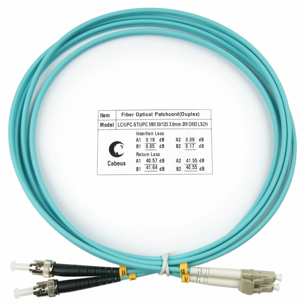 Оптический патч-корд duplex LC-ST 50/125 MM Cabeus FOP-50-LC-ST-1,5m 1.5 метра бирюзовый LSZH