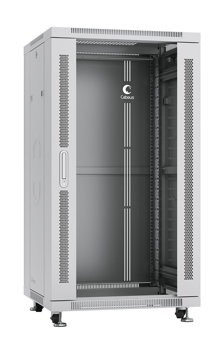 Cabeus SH-05C-22U60/100 Шкаф монтажный телекоммуникационный 19" напольный для распределительного и серверного оборудования 22U 600x1000x1166mm (ШхГхВ) передняя стеклянная и задняя сплошная металлическая двери, ручка с замком, цвет серый (RAL 7035)