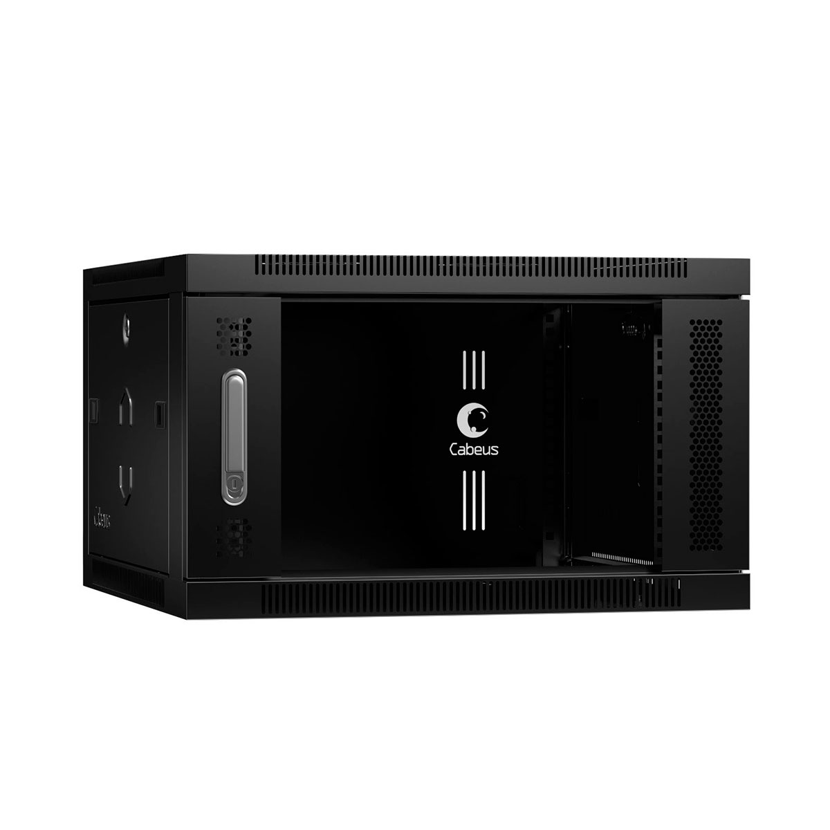 Cabeus SH-05F-6U60/60-BK Шкаф телекоммуникационный настенный 19" 6U 600x600x368mm (ШхГхВ) дверь стекло, цвет черный (RAL 9004)