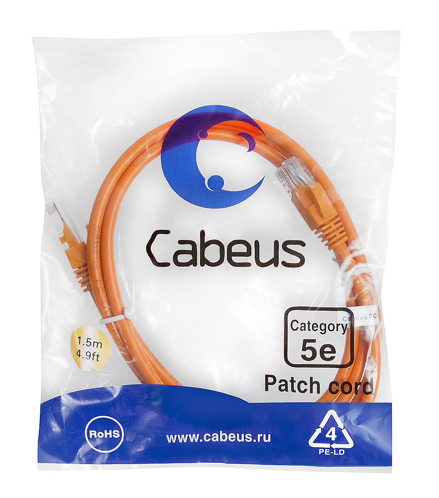 Патч-корд RJ45 UTP 5e Cabeus PC-UTP-RJ45-Cat.5e-1.5m-OR PVC оранжевый 1.5 метра