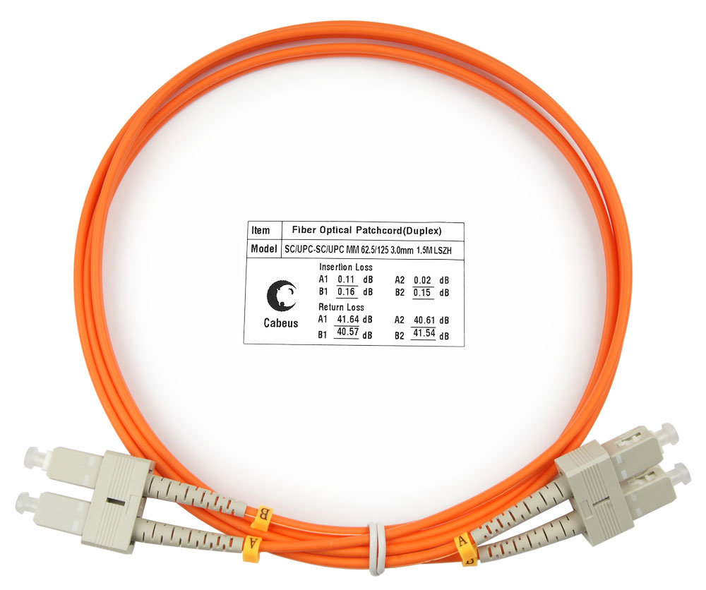 Оптический патч-корд duplex SC-SC 62,5/125 MM Cabeus FOP-62-SC-SC-1,5m 1.5 метра оранжевый LSZH