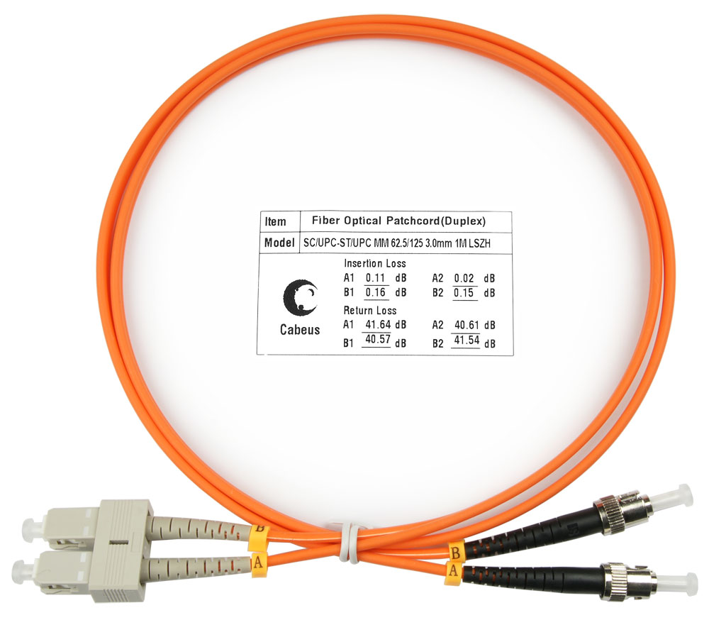 Оптический патч-корд duplex SC-ST 62,5/125 MM Cabeus FOP-62-SC-ST-1m 1 метр оранжевый LSZH