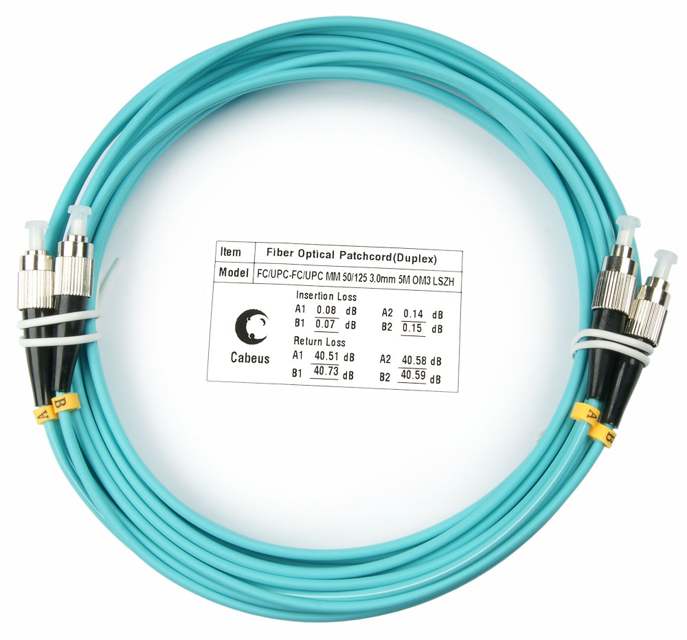 Оптический патч-корд duplex FC-FC 50/125 MM Cabeus FOP-50-FC-FC-7m 7 метров бирюзовый LSZH