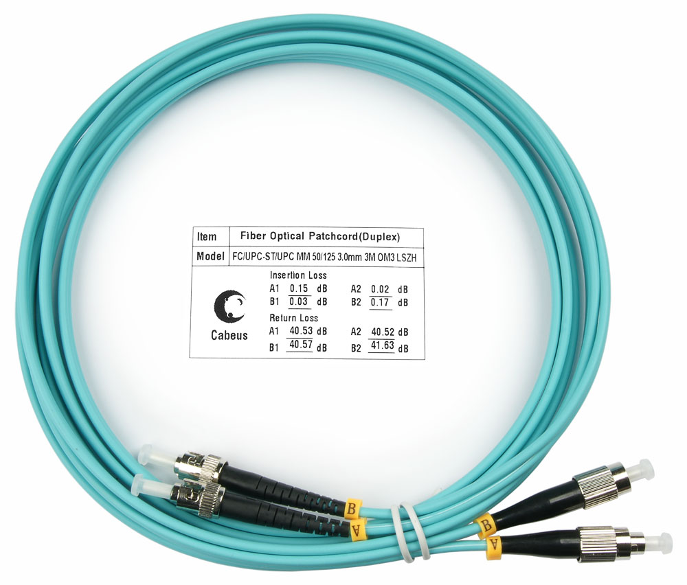 Оптический патч-корд duplex FC-ST 50/125 MM Cabeus FOP-50-FC-ST-3m 3 метра бирюзовый LSZH
