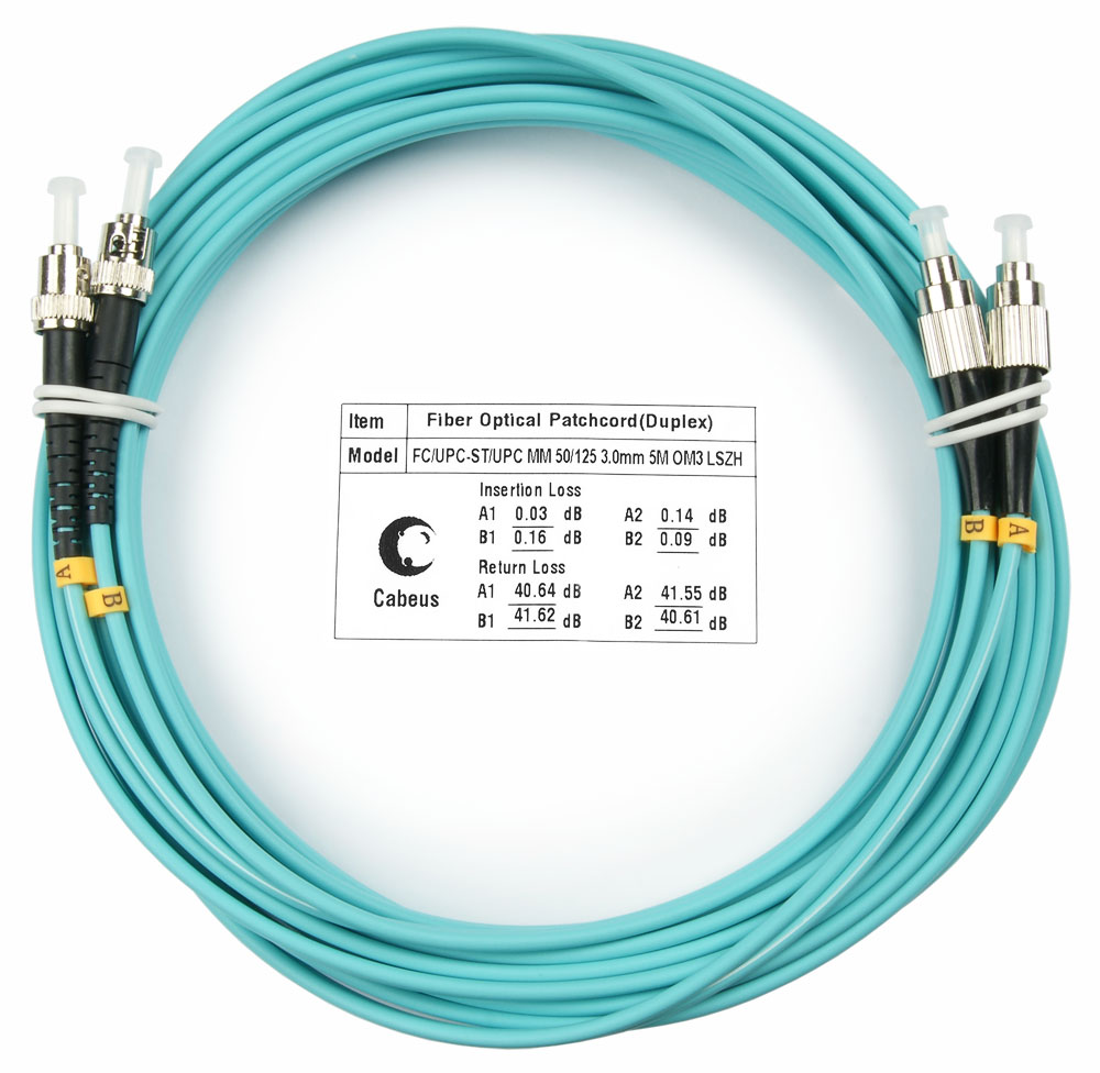 Оптический патч-корд duplex FC-ST 50/125 MM Cabeus FOP-50-FC-ST-7m 7 метров бирюзовый LSZH