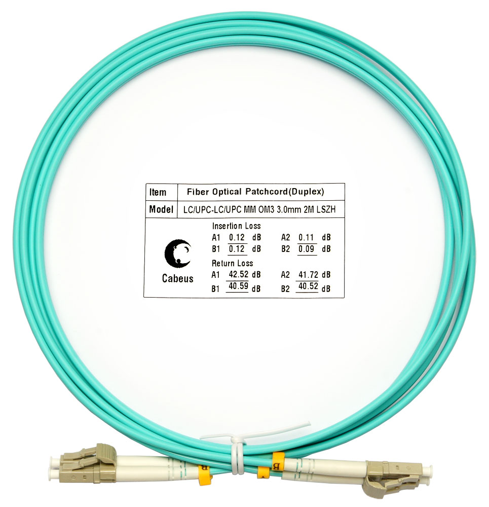 Оптический патч-корд duplex LC-LC 50/125 MM Cabeus FOP-50-LC-LC-2m 2 метра бирюзовый LSZH