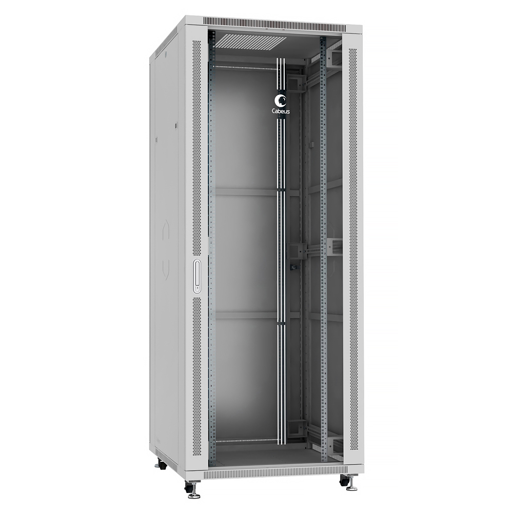 Cabeus SH-05C-42U80/100 Шкаф монтажный телекоммуникационный 19" напольный для распределительного и серверного оборудования 42U 800x1000x2055mm (ШхГхВ) передняя стеклянная и задняя сплошная металлическая двери, ручка с замком, цвет серый (RAL 7035)