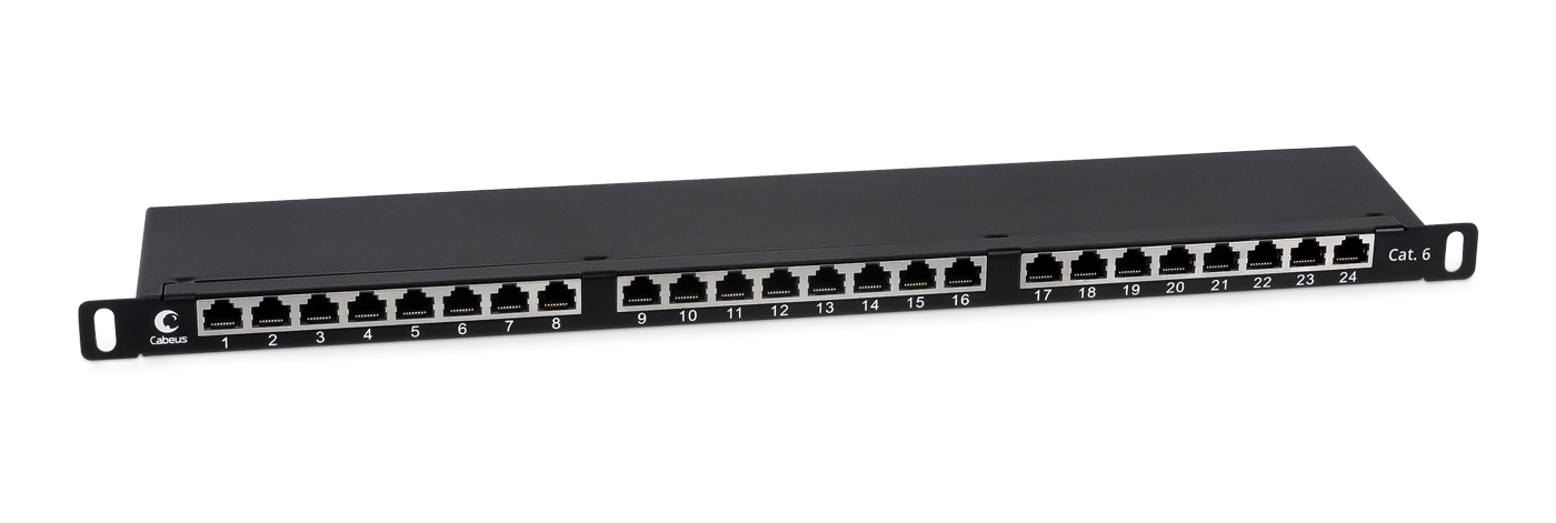 Патч-панель 19" 24 порта RJ-45 FTP 6 Cabeus PLHD-24-Cat.6-SH-Dual-0,5U экранированная