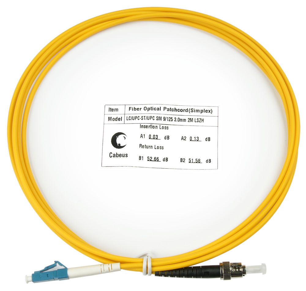 Оптический патч-корд simplex LC-ST 9/125 SM Cabeus FOP(s)-9-LC-ST-2m 2 метра желтый LSZH