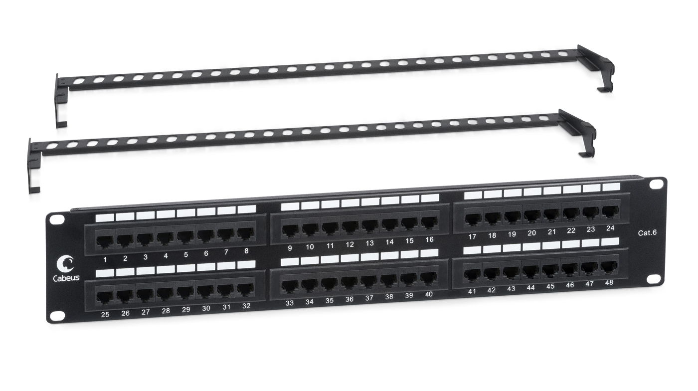 Патч-панель 19" 48 портов RJ-45 UTP 6 Cabeus PL-48-Cat.6-Dual неэкранированная