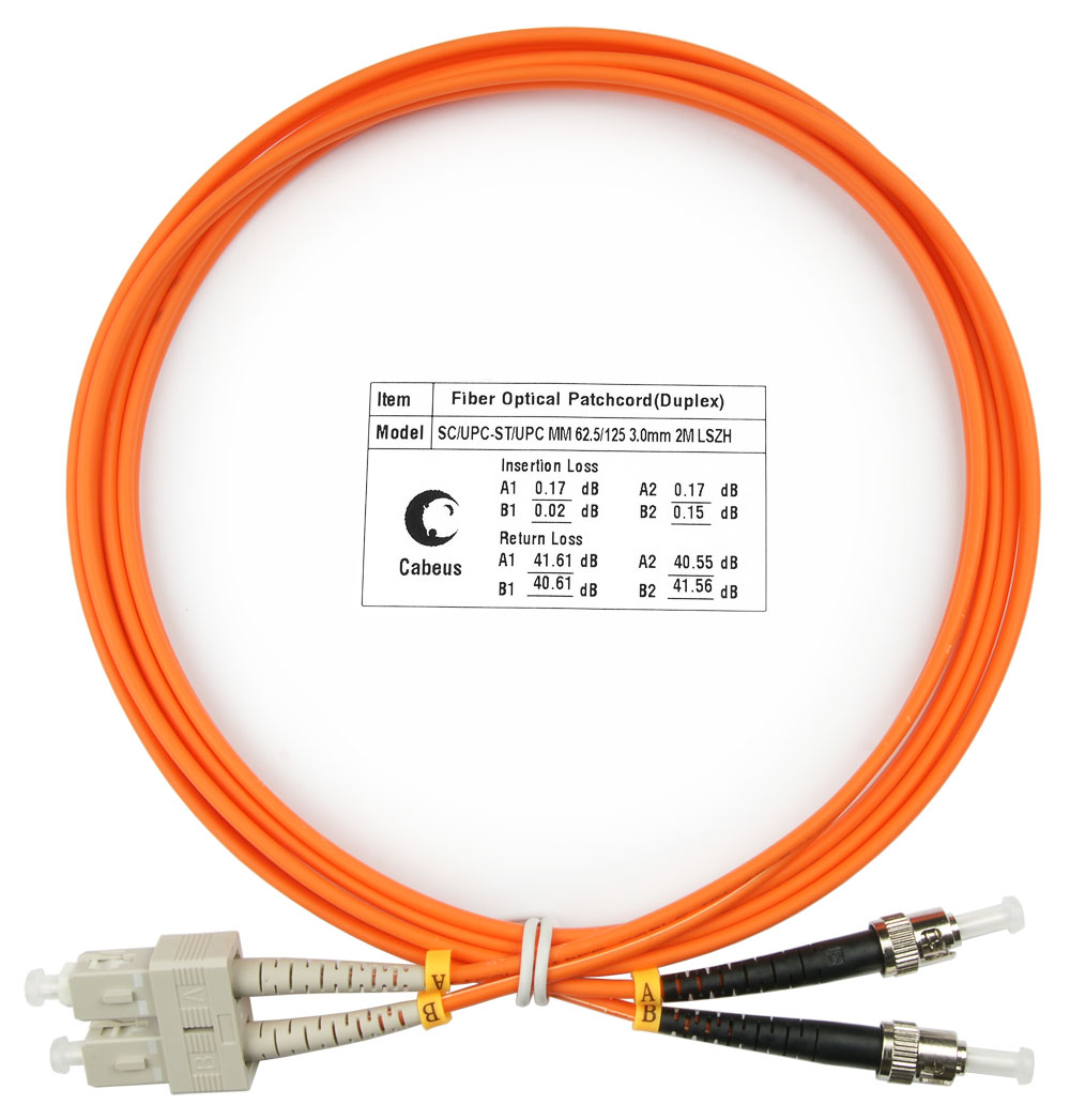Оптический патч-корд duplex SC-ST 62,5/125 MM Cabeus FOP-62-SC-ST-2m 2 метра оранжевый LSZH