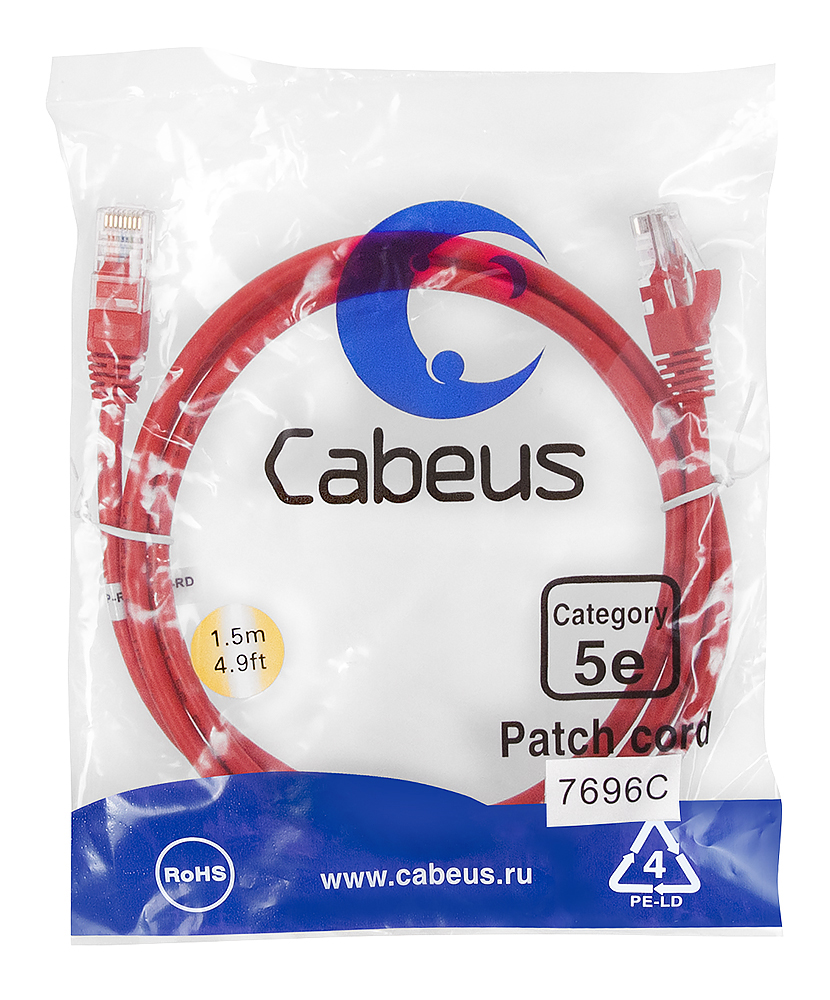 Патч-корд RJ45 UTP 5e Cabeus PC-UTP-RJ45-Cat.5e-1.5m-RD-LSZH LSZH красный 1.5 метра