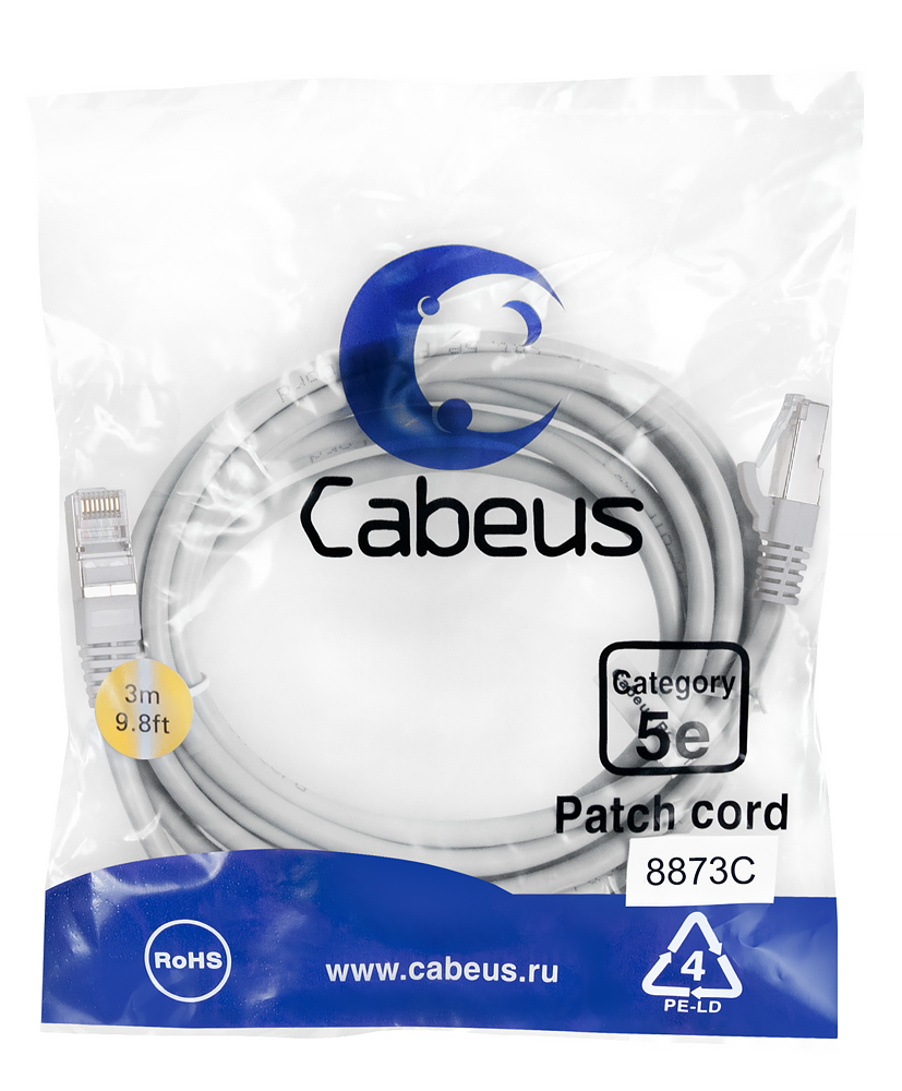 Патч-корд RJ45 F/UTP 5e Cabeus PC-FTP-RJ45-Cat.5e-3m-LSZH LSZH серый 3 метра