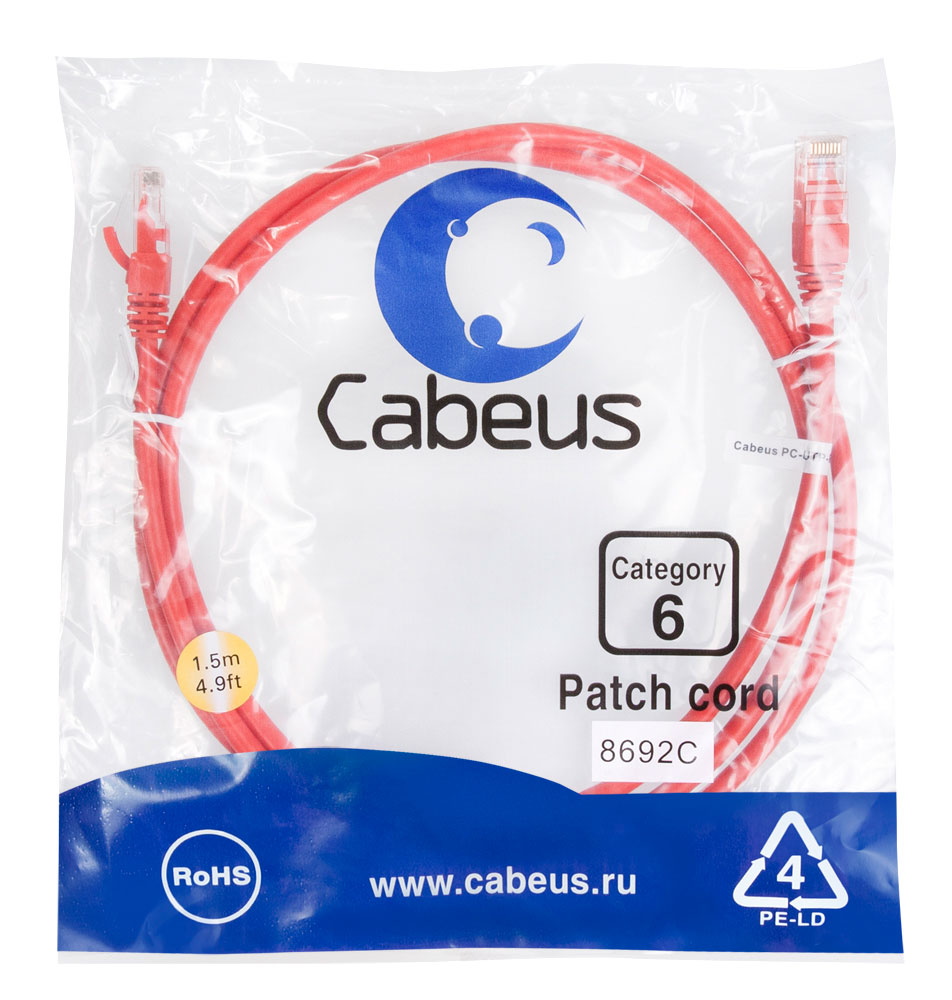 Патч-корд RJ45 UTP 6 Cabeus PC-UTP-RJ45-Cat.6-1.5m-RD PVC красный 1.5 метра