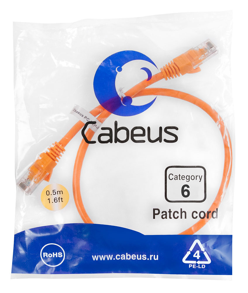 Патч-корд RJ45 UTP 6 Cabeus PC-UTP-RJ45-Cat.6-0.5m-OR PVC оранжевый 0.5 метра
