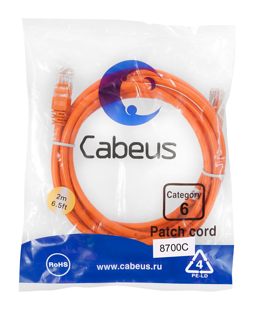 Патч-корд RJ45 UTP 6 Cabeus PC-UTP-RJ45-Cat.6-2m-OR PVC оранжевый 2 метра