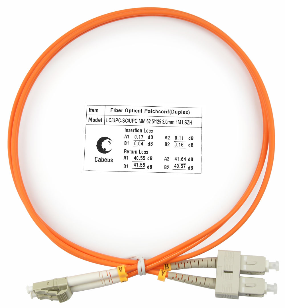 Оптический патч-корд duplex LC-SC 62,5/125 MM Cabeus FOP-62-LC-SC-1m 1 метр оранжевый LSZH