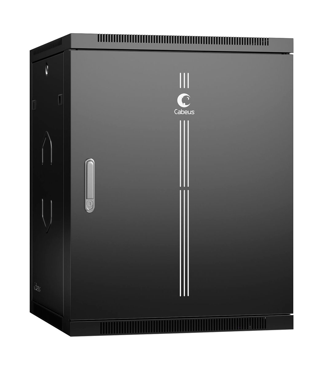 Cabeus SH-05F-15U60/45m-BK Шкаф телекоммуникационный настенный 19" 15U 600x450x769mm (ШхГхВ) дверь металл, цвет черный (RAL 9004) — фото