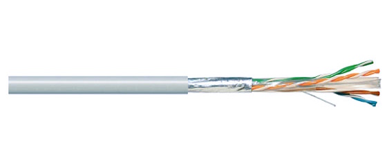 Hyperline FUTP4-C6-S23-IN-LSZH-GY-305 (305 м) Кабель витая пара, экранированный F/UTP, общий экран фольга, категория 6, 4 пары 23 AWG, 4х2х0,56 мм, однопроволочные жилы, LSZH, нг(А)-HF, внутренний -40°C – +75°C, серый, системная гарантия 25 лет