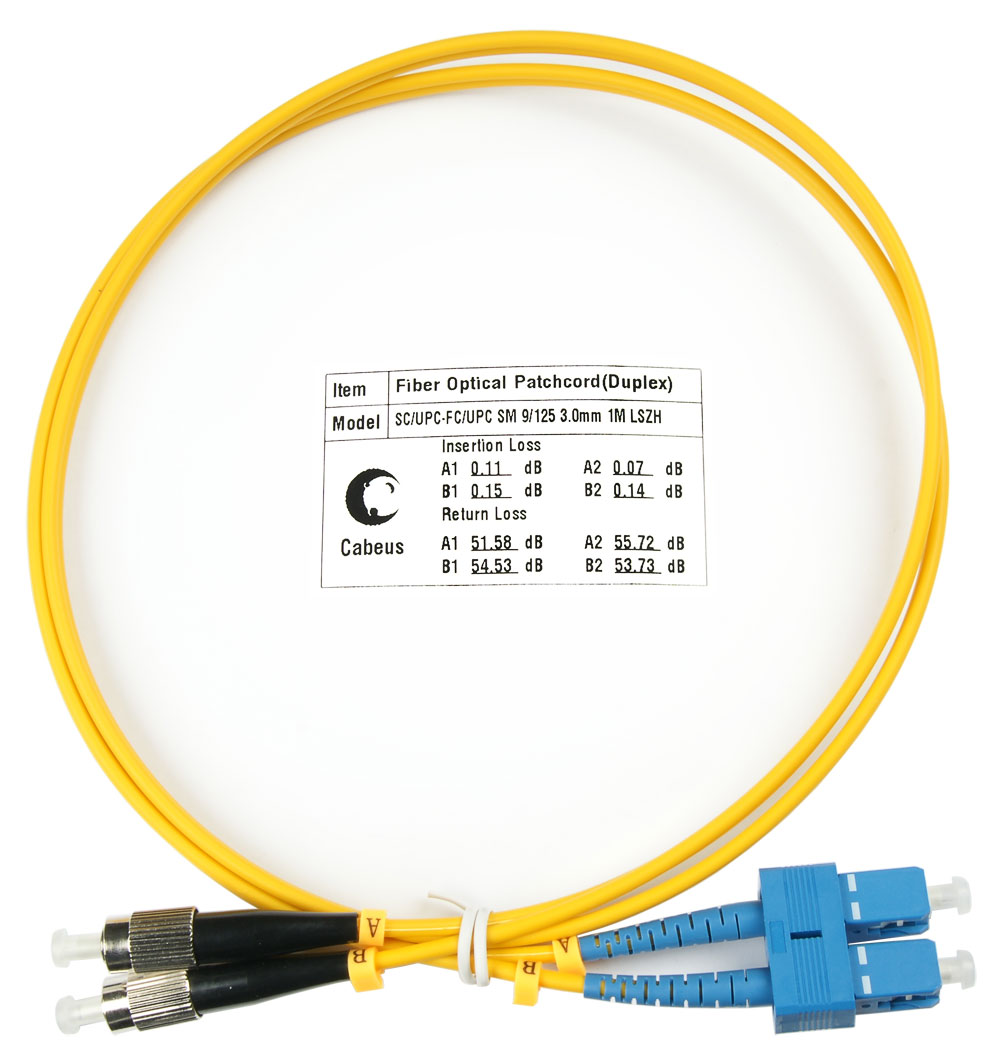 Оптический патч-корд duplex FC-SC 9/125 SM Cabeus FOP(d)-9-SC-FC-1m 1 метр желтый LSZH